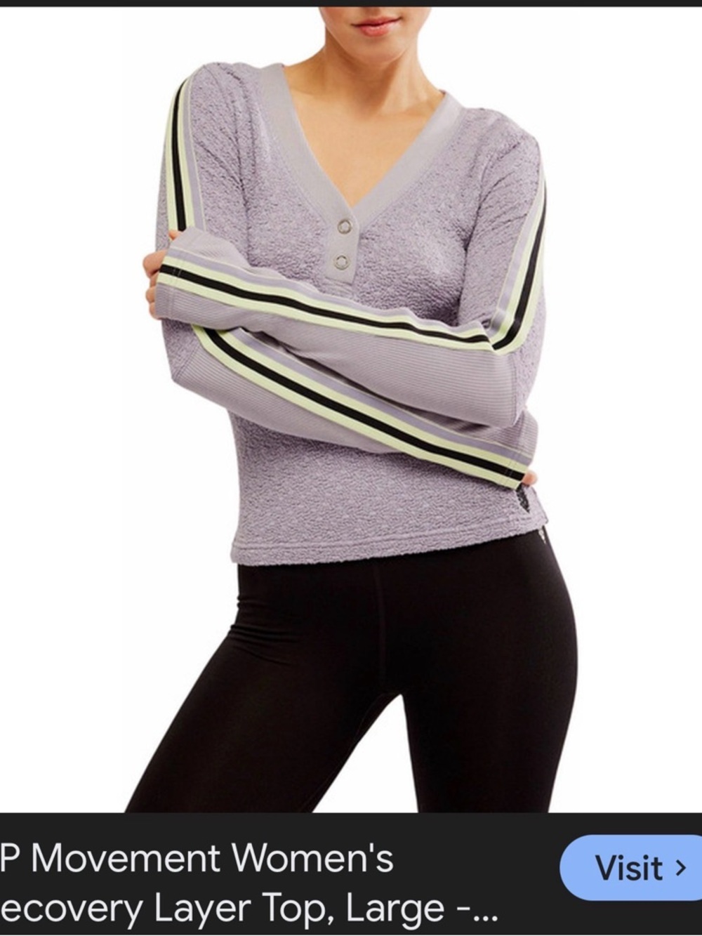 FP Movement by Free People Lavender V‑Neck Stripe Sleeve Pullover